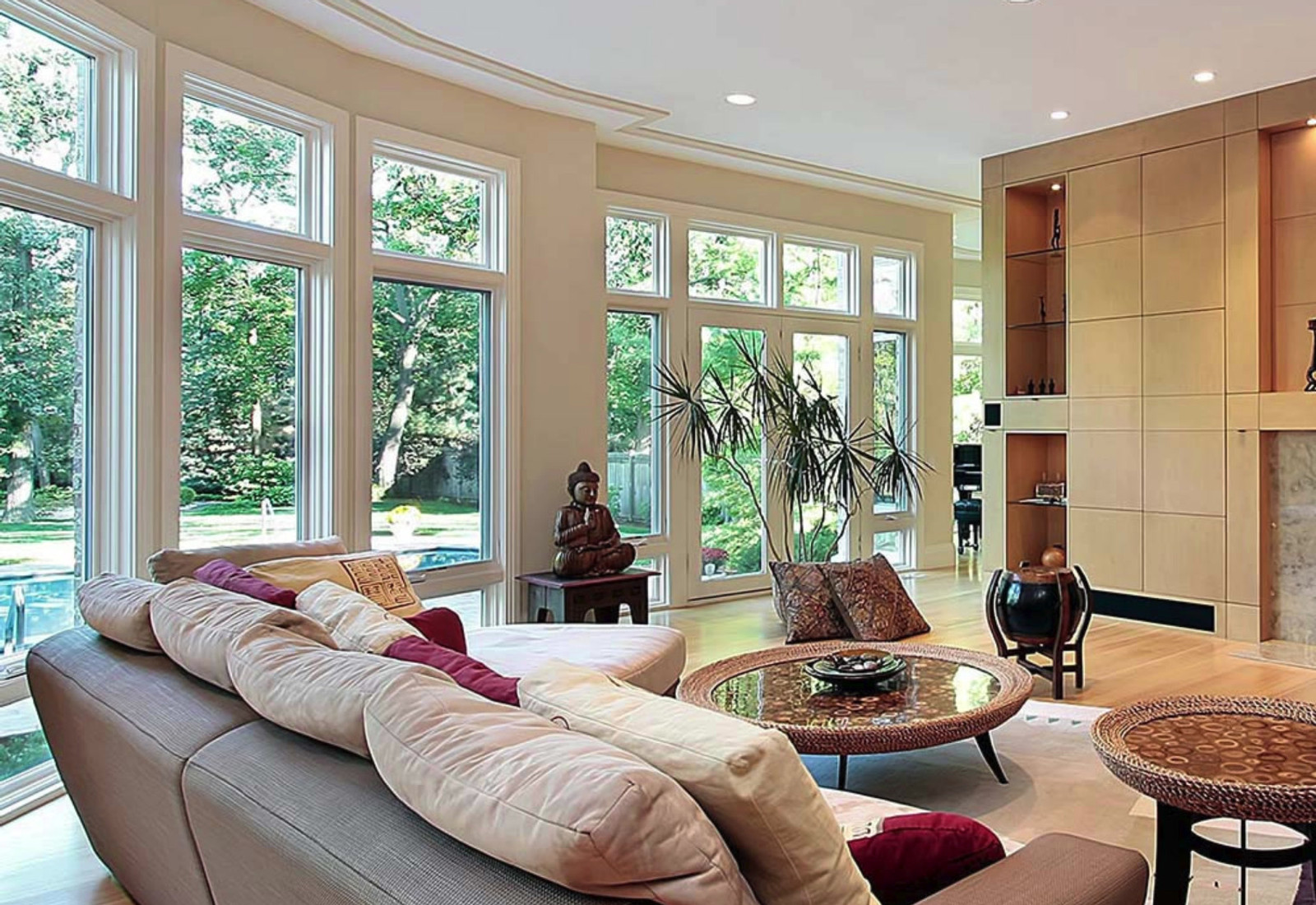Sunlit Ormond Beach living room with residential window film on large windows